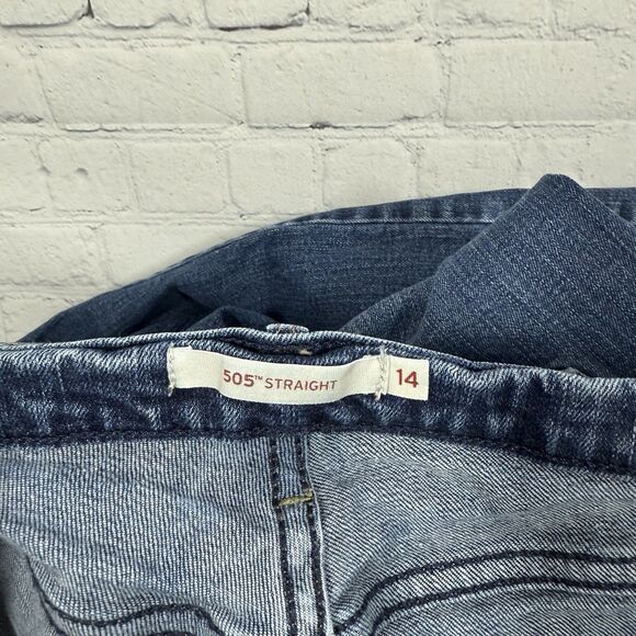 Levis 505 Straight Women Size 14 Large Mid Blue Denim Stretch Western Pants - Picture 5 of 14